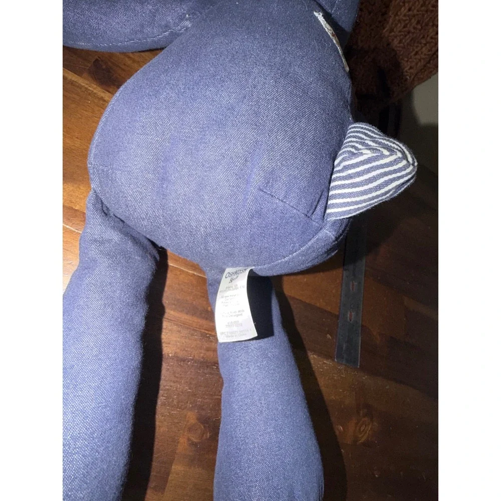 OshKosh Bgosh Hickory Denim Teddy Bear Blue Striped Plush Button Eyes 16 Inch